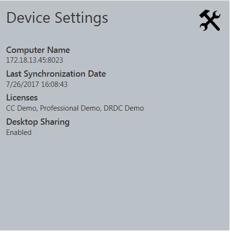 Device Settings The device settings tile displays important settings information for the RM.