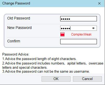 Figure 1-3 Password Dialog Box Figure 1-3-1 Password Change Step 2 Enter the old password, new password, and confirm the new password. Step 3 Click OK.