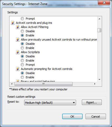 Initialize and script ActiveX controls not marked as safe for scripting under ActiveX controls and plug-ins to Enable, as shown in Figure 2-2.