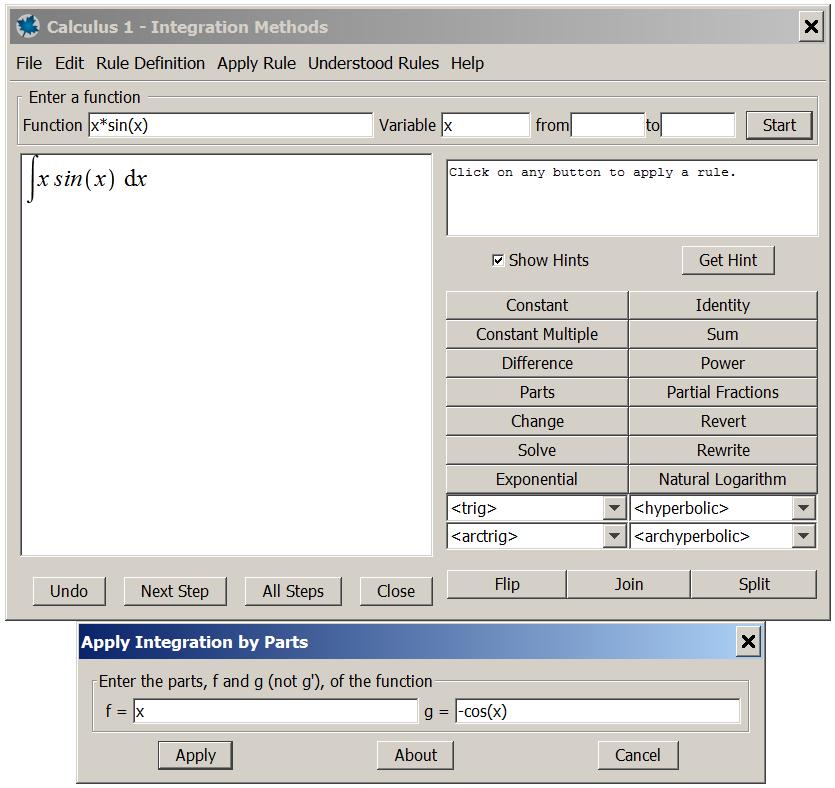point-and-click interfaces called Tutors. Figure 3 (below) shows the Integration Methods tutor applied to.