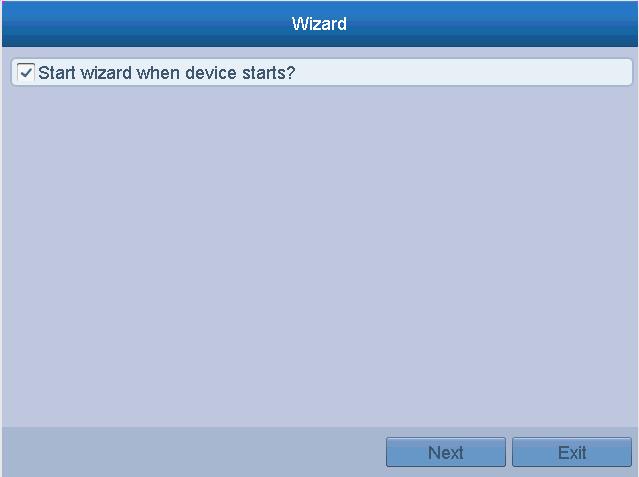 2.2 Using the Wizard for Basic Configuration By default, the Setup Wizard starts once the device has loaded. Figure 2. 3 Start Wizard Interface Operating the Setup Wizard: 1.