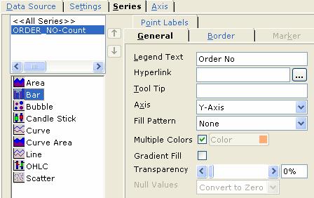 General tab Figure 11: General tab of Settings Transparency set to 5% Fill Pattern: None gives colored bar.