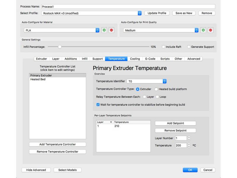 Step 7 Temps Located under the Temperature tab, you will find settings for the extruder, and