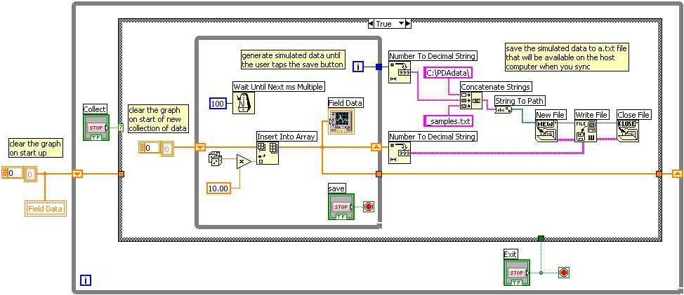 (Optional) Instead of building the block diagram, you can open the PDA Tutorial VI,