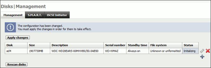 2018/08/11 20:10 3/18 XigmaNAS Guide for creating an iscsi target from a ZFS volume 8 - Click the APPLY CHANGES Button. I repeated this process (steps 2 8) for the remaining three drives.