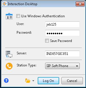 Interaction Desktop Login The logon screen looks as follows: Enter your assigned UserID (Campus Key) and password assigned within Interaction Center.
