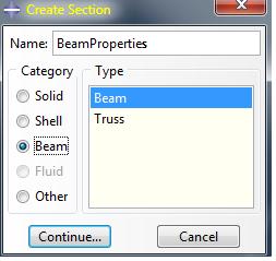 Name the section BeamProperties and select Beam for both the