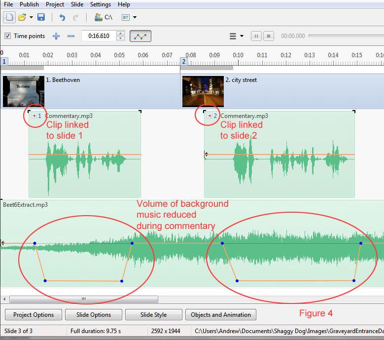 Audio clip volume The volume of each audio clip can be individually adjusted. Double-click on the waveform to go to audio settings and then adjust the Volume setting on the right.