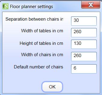 Remove allows the User to remove selected items Settings allows the User to set specific criteria, in relation to positioning of tables and chairs: The User must ensure that the layout is
