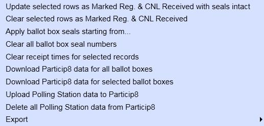 There are a number of Right Click options: Update selected rows as Marked Reg & CNL received with seals