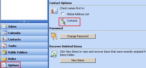 Contact Search order Changing this option will make OWA first search your local contacts before the Global Address Book 1.