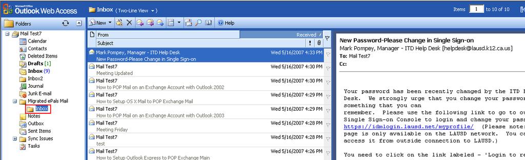 3. This is an example of a folder with migrated messages Scrolling to pages A folder often contains more items than can be displayed in a single window.