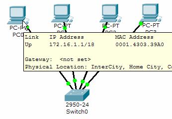 Use the Select tool to view IP address and MAC address information for the various hosts.