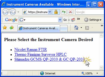 The GCMS Camera In the Instrument Cameras Available browser window (a) click on