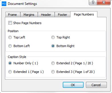 Picture 29: Document settings - footer - To change the page numbers via the document settings press the Page