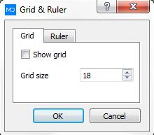 -To change the grid press the Grid icon Picture 32: Grid tab You can select if you want to show the grid and change the size of the grid.