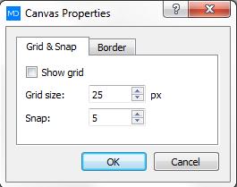 this window you can set the grid and snap of the canvas and also its border.