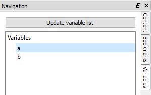 3.4.2.3 Variables tab Variables tab contains a list of all variables defined in the current document.
