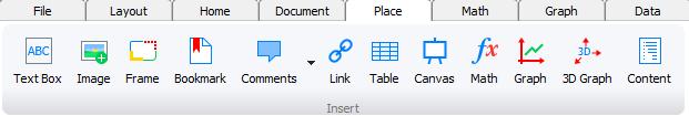 5 Place tab Picture 51: Place tab The place thumb nail allows you to place text boxes, images, bookmarks, comments, content and links.
