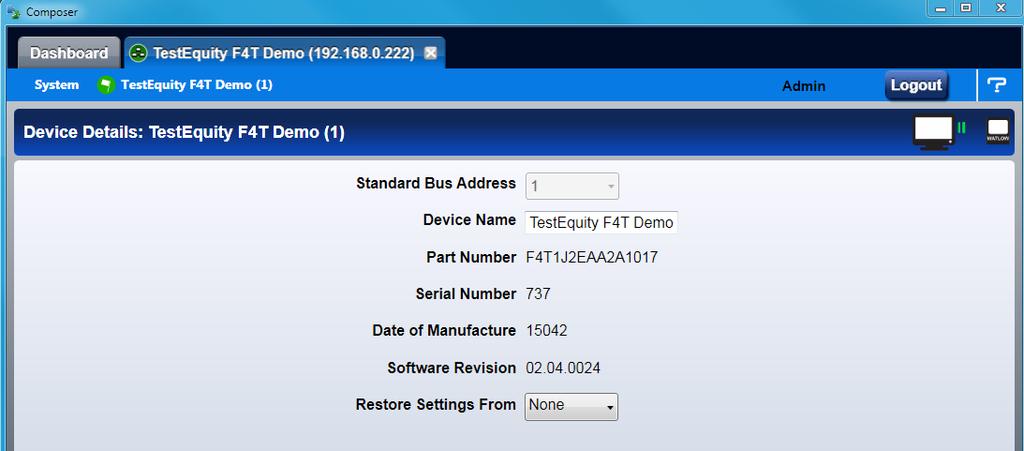 Chapter 3 Composer Software Device Details The Device Details screen allows a user to make changes to the system settings described below.