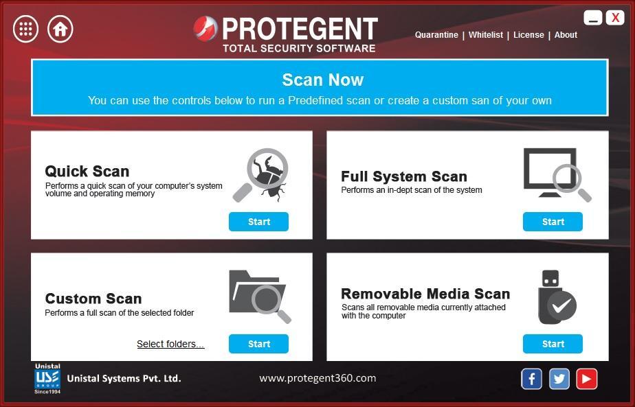 SCAN If you want to run quick, full system scan, external devices or specific folders scan in your system then select the respective Scan option.