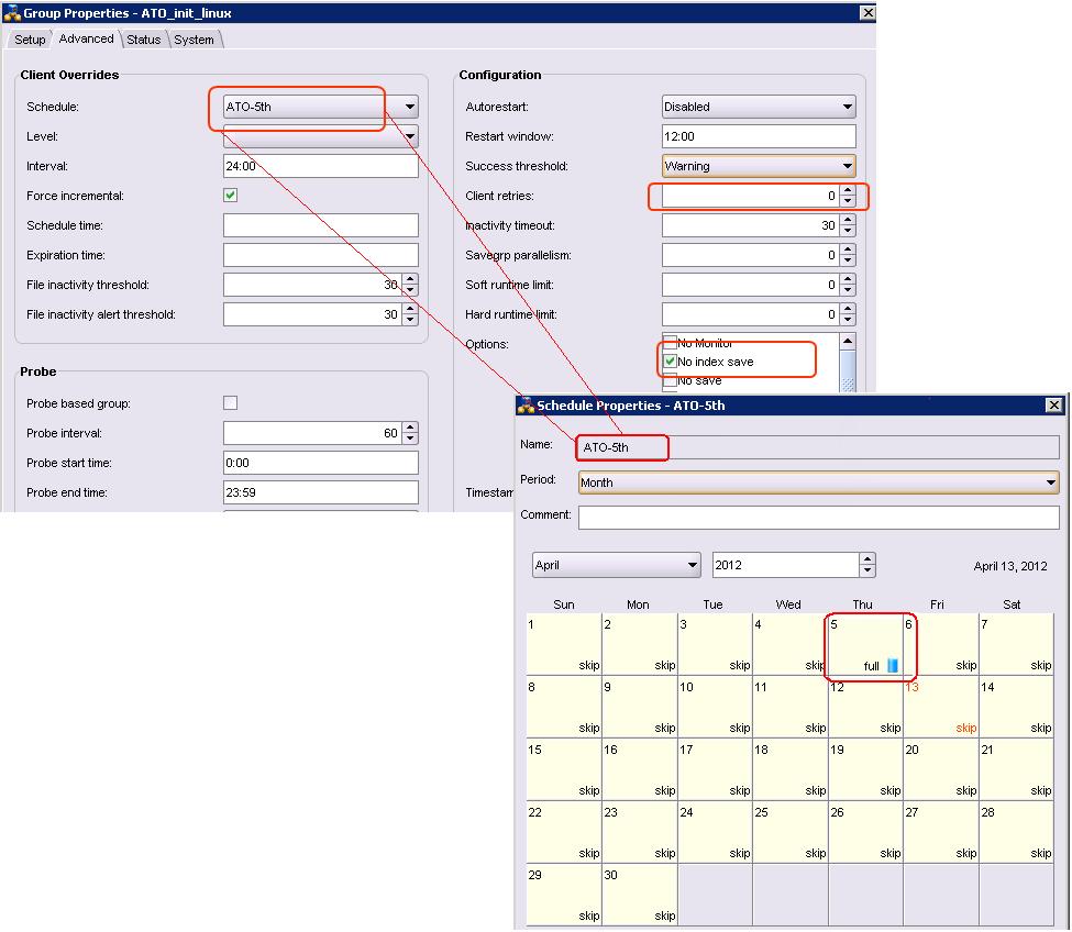 Configuring tape applications Figure 6 Auto-scheduling directly from NetWorker The NetWorker Schedule resource that is shown on the image is assigned to the ADMe_init_linux group and effectively