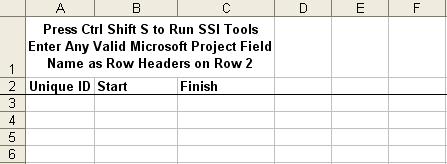 Setup a Worksheet for Project Values Enter the exact name of any Microsoft Project field on Row 2 of any worksheet in the workbook.