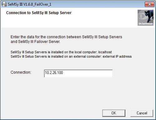 The dialog for entering the connection data to the SeMSy III Setup Server is