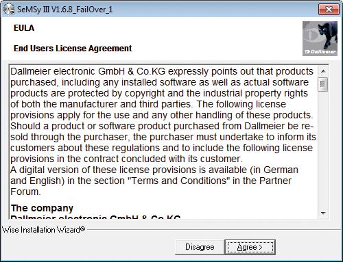 The End Users License Agreement dialog is