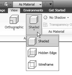 Parametric Modeling Fundamentals 2-21 Display Modes The Shaded display in the View tab has three basic display-modes: wireframe, shaded, and shaded with hidden edge display.