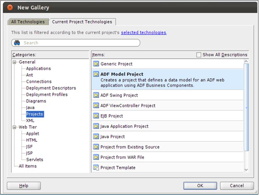 6.7 Customization Layer Use Cases 1. In the client application, create a new project of the type ADF Model Project.