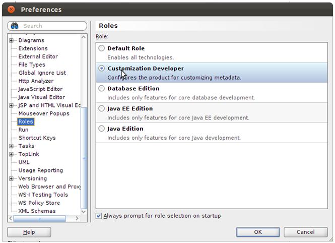 6.6 Customization Role and Context 1. In Tools > Preferences > Roles, select the Customization Developer Role.