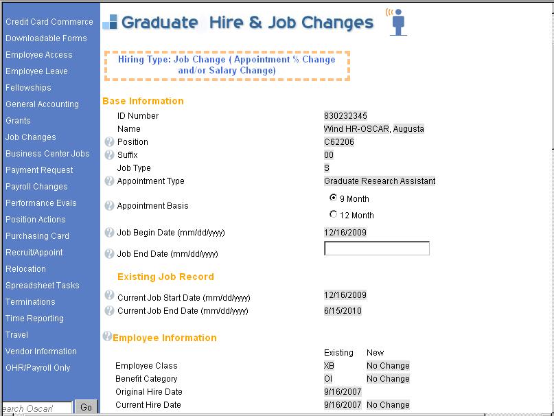 Graduate Hires and Job Changes Fill in, and/or select, information