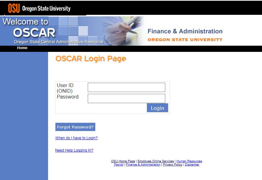 OSCAR Tasks Log in to OSCAR at https://oscar.oregonstate.edu/.