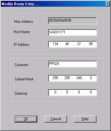 Getting Started 2 Automatic Configuration with Bootp 4 Select Add to enter the enter the module specific information, see Figure 17: MAC address (from label on the instrument) host