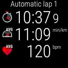 AUTOMATIC LAP VIEW Applicable if you have the Automatic lap setting turned on in the chosen sport profile.
