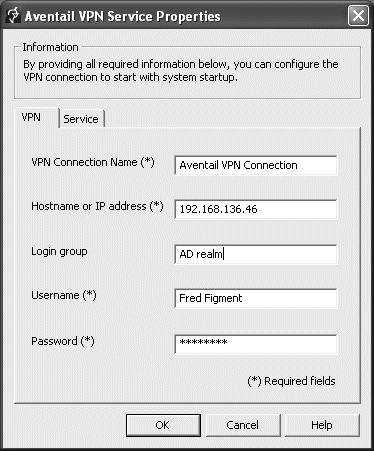 2 Aventail Connect Tunnel Service 4. On the desktop, double-click the Aventail VPN Service Options shortcut. Alternatively, doubleclick Aventail VPN Service Options in the Control Panel.