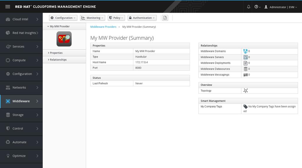 Red Hat CloudForms 4.2 Managing Providers 5. Click Add. 6.