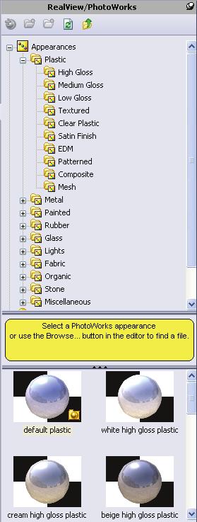 Applying an appearance 1 Click Appearance on the PhotoWorks toolbar. The Appearance Editor opens, and a preview window apprears.