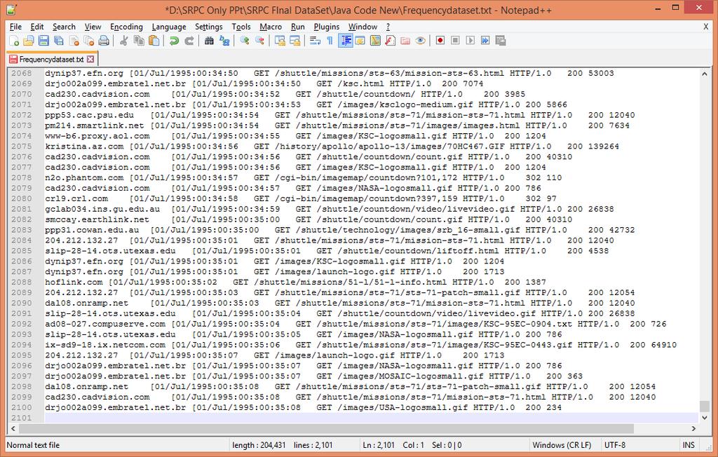 Figure 1. Sample of web log data A. Data Preprocessing The data gathered from the web log file is incomplete, noisy and not appropriate for mining initially.