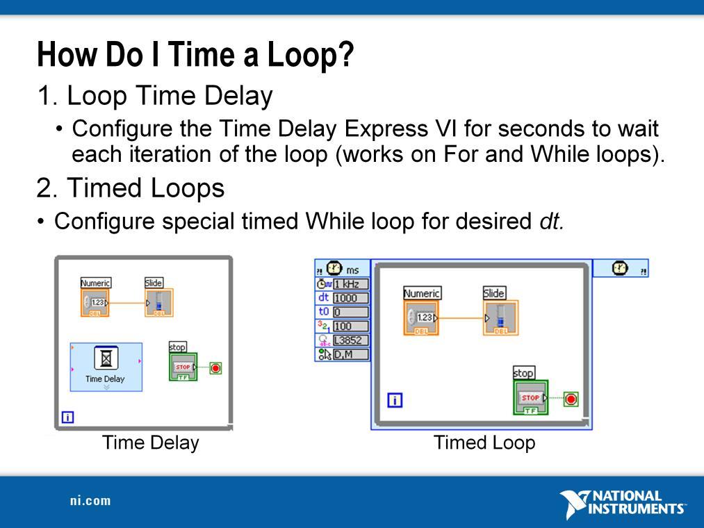 Time Delay The Time Delay Express VI delays execution by a specified number of seconds.