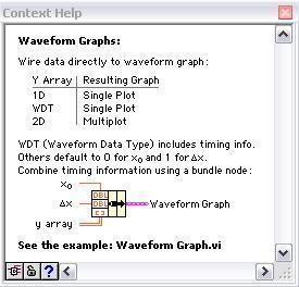 When you wire a waveform data type to a waveform graph or chart, the graph or chart automatically plots a waveform based on the data, start time, and x of the waveform.