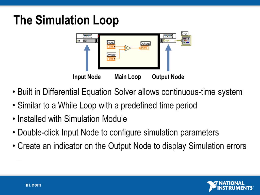 The simulation loop is the core component of the Simulation Module.