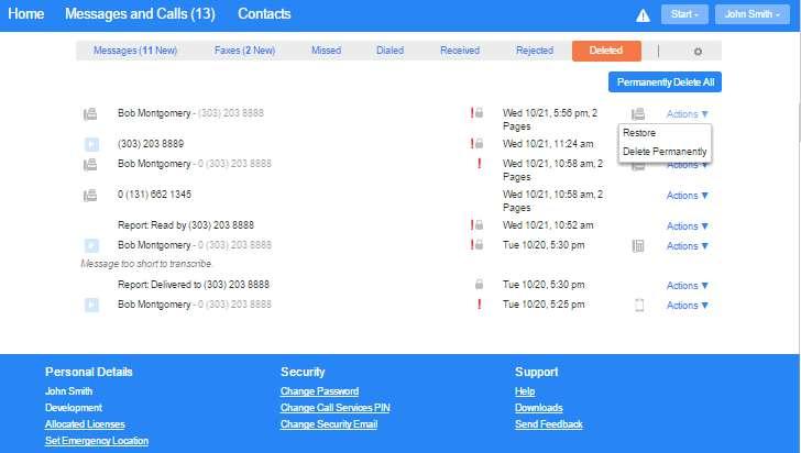 10.4 Received This page shows you all of the recent calls you have answered. 10.4.1 Add number to contacts 10.