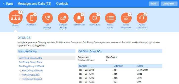 12 Groups The Groups page shows you all of the groups that your phone line is in: Figure 25: CommPortal Groups page There are a number of different types of groups: Hunt Group, also called a Multi