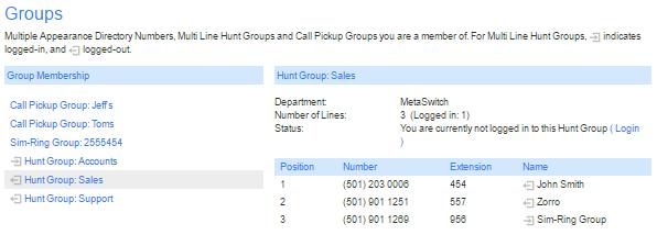 Figure 26: Groups Multi Line Hunt Groups The following information is shown on the right hand panel of the screen: What department this Hunt Group is in, if any.