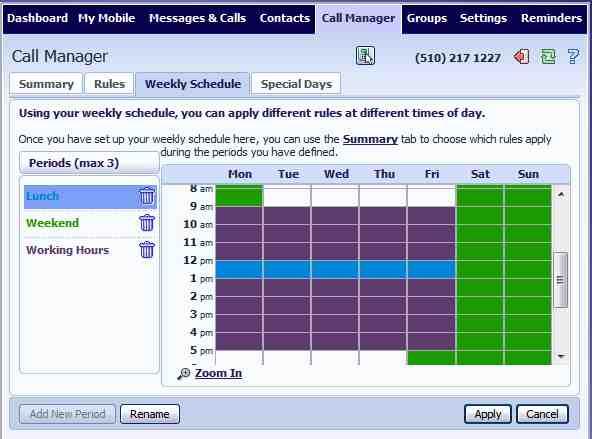 14.3 Schedule Based Routing The Weekly Schedule functionality of Incoming Call Manager allows you to apply different routing rules based on time of day and day of week.