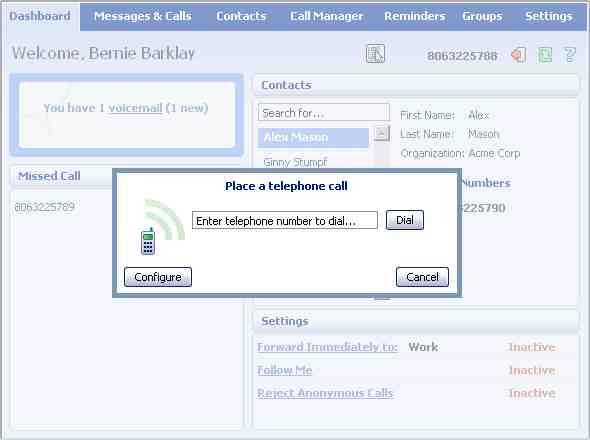 18 Click To Dial You can make a phone call from within CommPortal by clicking on the Click To Dial icon: