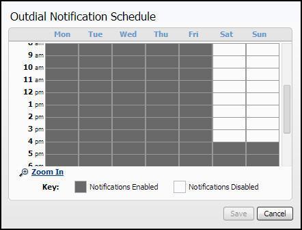2. Select the schedule you want to edit. o Full schedule o Empty schedule o Office hours only 3. Click the days and times you want notifications disabled.