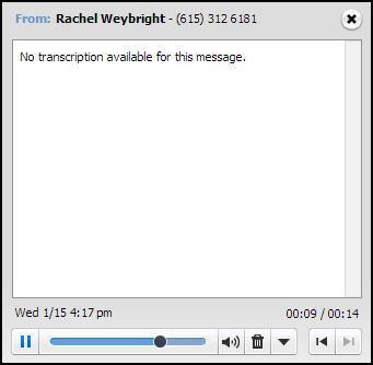 Listen to a Message To listen to a message click the Play icon to the left of the message ( ). This will pop up a Voicemail player which loads and plays the message.